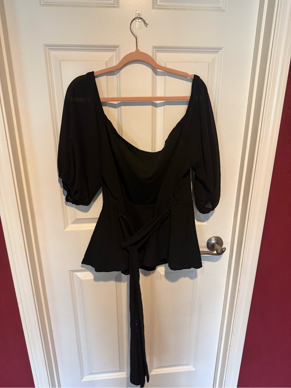 Black Women's Peplum Tie-Waist Top